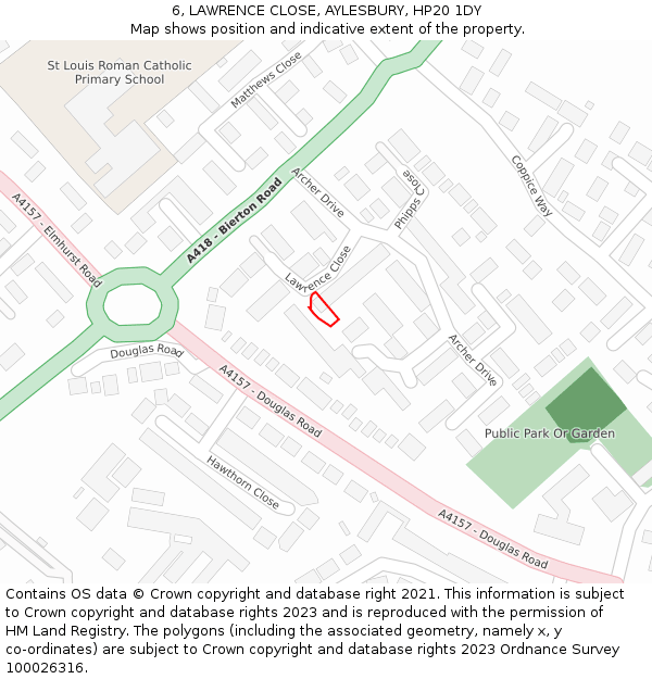 6, LAWRENCE CLOSE, AYLESBURY, HP20 1DY: Location map and indicative extent of plot