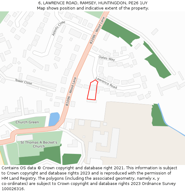 6, LAWRENCE ROAD, RAMSEY, HUNTINGDON, PE26 1UY: Location map and indicative extent of plot