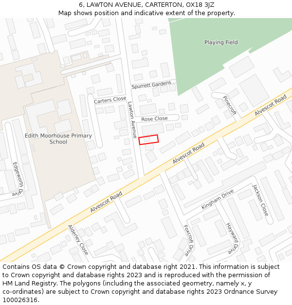 6, LAWTON AVENUE, CARTERTON, OX18 3JZ: Location map and indicative extent of plot