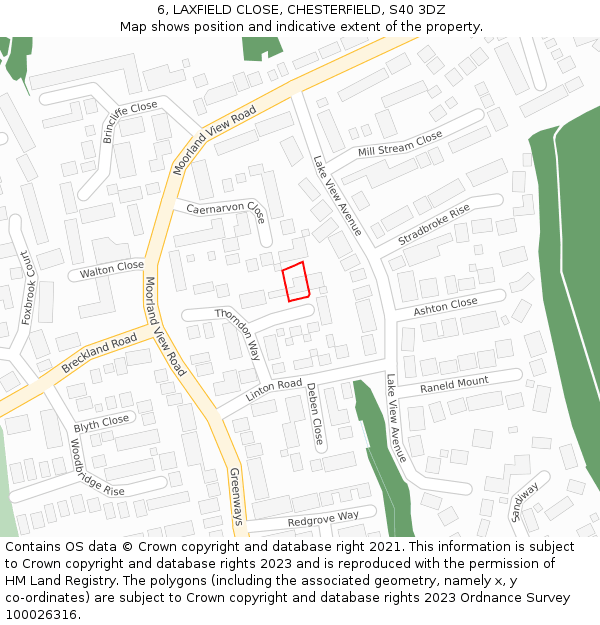 6, LAXFIELD CLOSE, CHESTERFIELD, S40 3DZ: Location map and indicative extent of plot