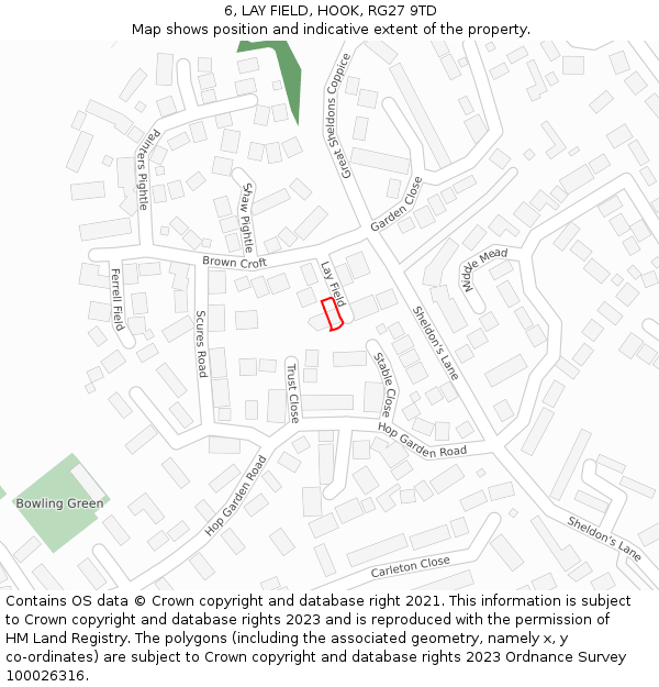 6, LAY FIELD, HOOK, RG27 9TD: Location map and indicative extent of plot