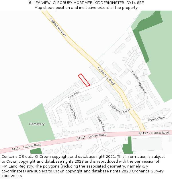 6, LEA VIEW, CLEOBURY MORTIMER, KIDDERMINSTER, DY14 8EE: Location map and indicative extent of plot