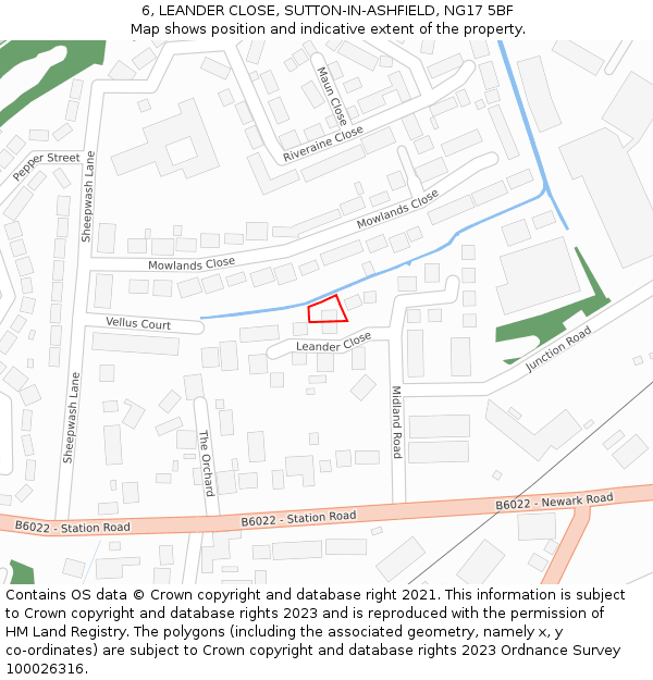 6, LEANDER CLOSE, SUTTON-IN-ASHFIELD, NG17 5BF: Location map and indicative extent of plot