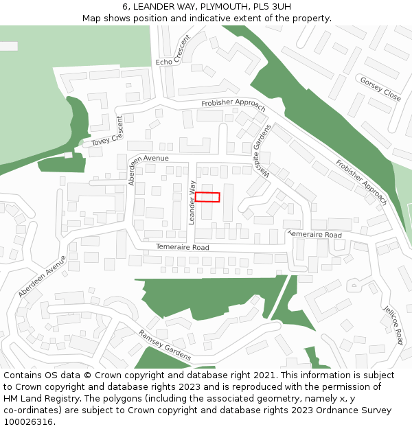 6, LEANDER WAY, PLYMOUTH, PL5 3UH: Location map and indicative extent of plot