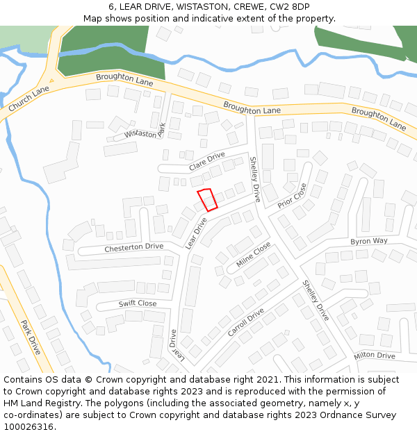 6, LEAR DRIVE, WISTASTON, CREWE, CW2 8DP: Location map and indicative extent of plot