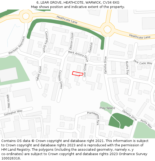 6, LEAR GROVE, HEATHCOTE, WARWICK, CV34 6XG: Location map and indicative extent of plot