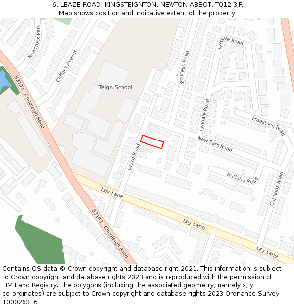 6, LEAZE ROAD, KINGSTEIGNTON, NEWTON ABBOT, TQ12 3JR: Location map and indicative extent of plot
