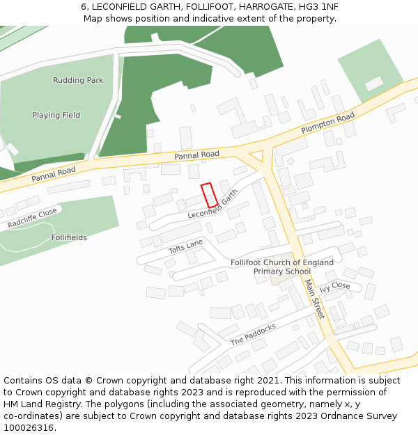 6, LECONFIELD GARTH, FOLLIFOOT, HARROGATE, HG3 1NF: Location map and indicative extent of plot