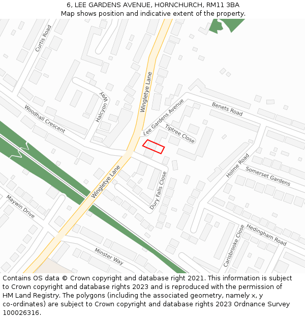 6, LEE GARDENS AVENUE, HORNCHURCH, RM11 3BA: Location map and indicative extent of plot