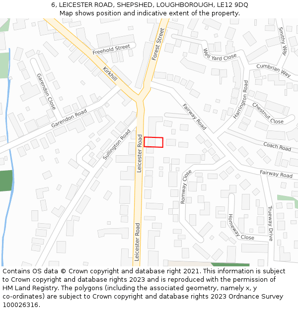 6, LEICESTER ROAD, SHEPSHED, LOUGHBOROUGH, LE12 9DQ: Location map and indicative extent of plot