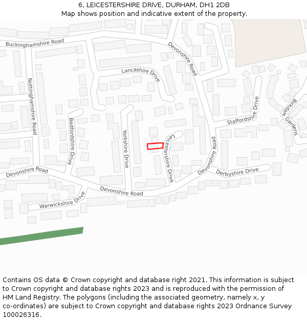 6, LEICESTERSHIRE DRIVE, DURHAM, DH1 2DB: Location map and indicative extent of plot