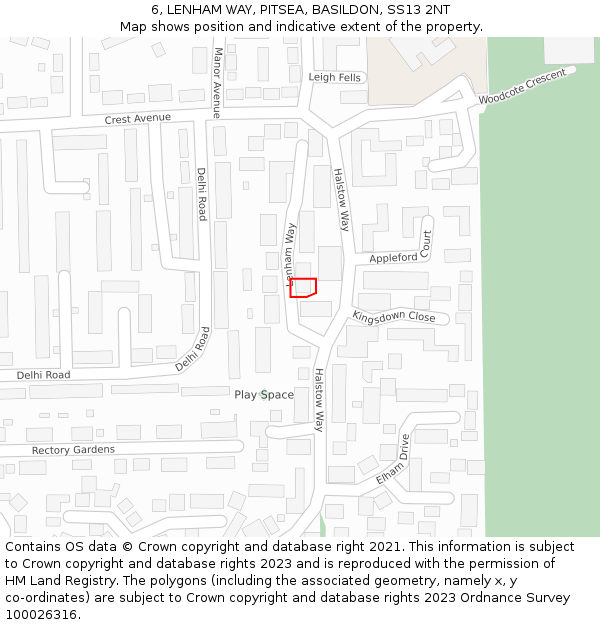 6, LENHAM WAY, PITSEA, BASILDON, SS13 2NT: Location map and indicative extent of plot