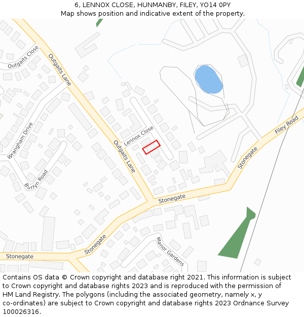 6, LENNOX CLOSE, HUNMANBY, FILEY, YO14 0PY: Location map and indicative extent of plot