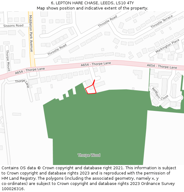 6, LEPTON HARE CHASE, LEEDS, LS10 4TY: Location map and indicative extent of plot