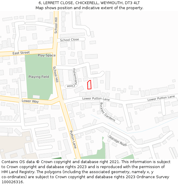 6, LERRETT CLOSE, CHICKERELL, WEYMOUTH, DT3 4LT: Location map and indicative extent of plot