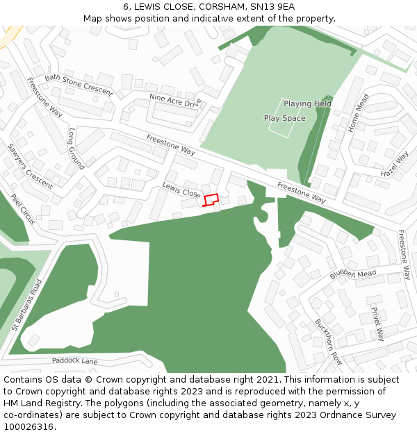 6, LEWIS CLOSE, CORSHAM, SN13 9EA: Location map and indicative extent of plot