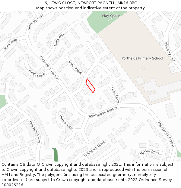 6, LEWIS CLOSE, NEWPORT PAGNELL, MK16 8RG: Location map and indicative extent of plot