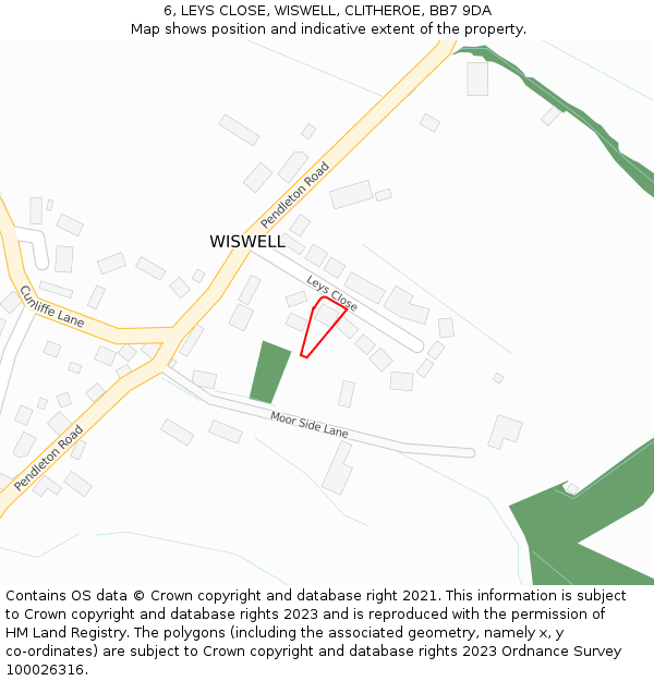 6, LEYS CLOSE, WISWELL, CLITHEROE, BB7 9DA: Location map and indicative extent of plot