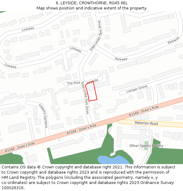 6, LEYSIDE, CROWTHORNE, RG45 6EL: Location map and indicative extent of plot