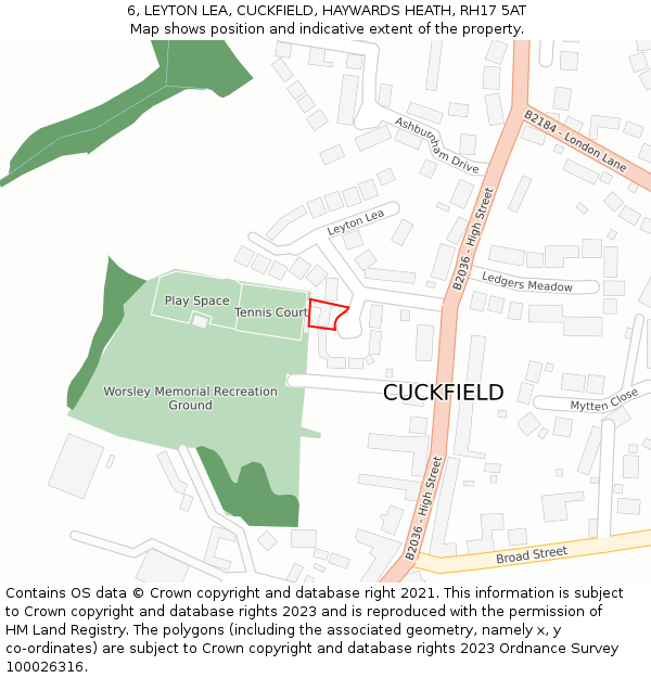 6, LEYTON LEA, CUCKFIELD, HAYWARDS HEATH, RH17 5AT: Location map and indicative extent of plot