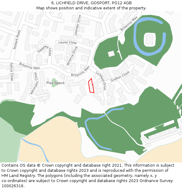 6, LICHFIELD DRIVE, GOSPORT, PO12 4GB: Location map and indicative extent of plot