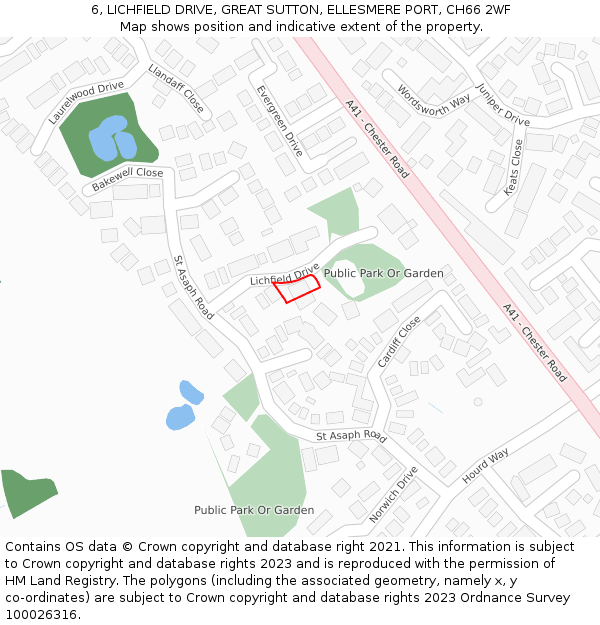 6, LICHFIELD DRIVE, GREAT SUTTON, ELLESMERE PORT, CH66 2WF: Location map and indicative extent of plot