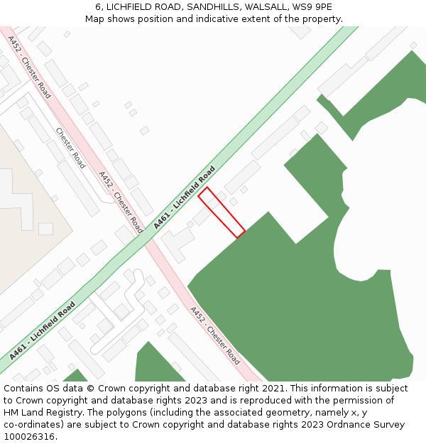 6, LICHFIELD ROAD, SANDHILLS, WALSALL, WS9 9PE: Location map and indicative extent of plot