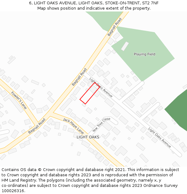 6, LIGHT OAKS AVENUE, LIGHT OAKS, STOKE-ON-TRENT, ST2 7NF: Location map and indicative extent of plot