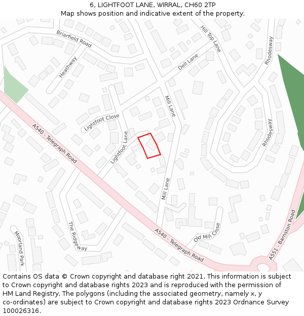 6, LIGHTFOOT LANE, WIRRAL, CH60 2TP: Location map and indicative extent of plot