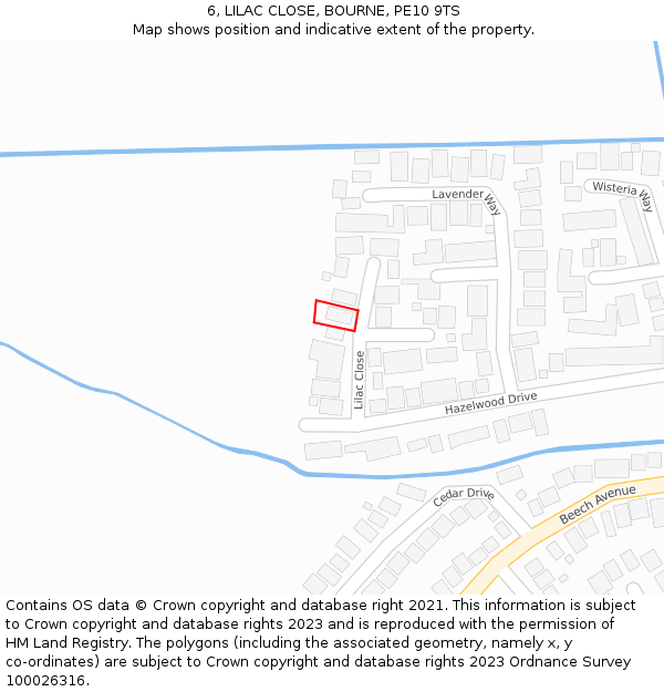 6, LILAC CLOSE, BOURNE, PE10 9TS: Location map and indicative extent of plot