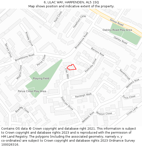 6, LILAC WAY, HARPENDEN, AL5 1SQ: Location map and indicative extent of plot