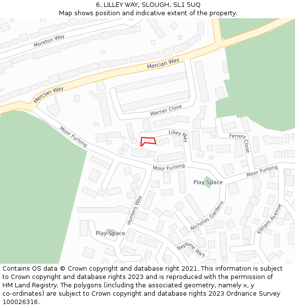 6, LILLEY WAY, SLOUGH, SL1 5UQ: Location map and indicative extent of plot