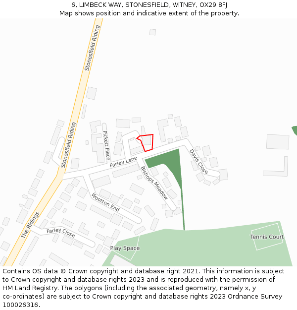 6, LIMBECK WAY, STONESFIELD, WITNEY, OX29 8FJ: Location map and indicative extent of plot