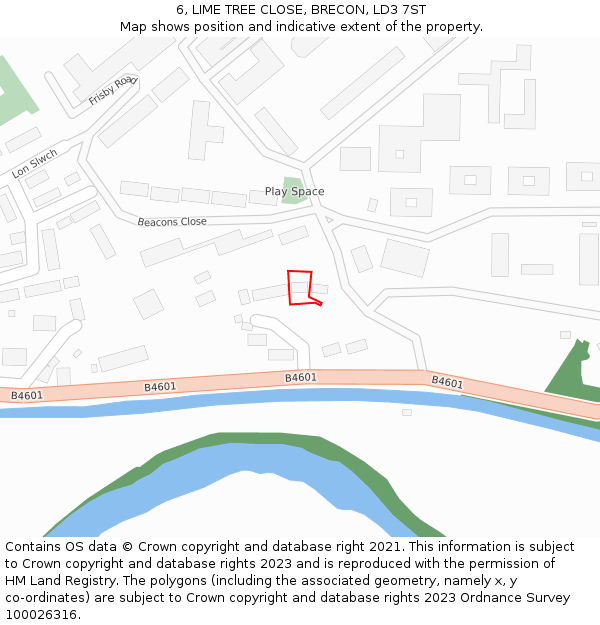 6, LIME TREE CLOSE, BRECON, LD3 7ST: Location map and indicative extent of plot
