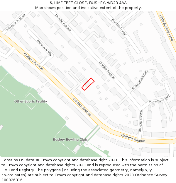 6, LIME TREE CLOSE, BUSHEY, WD23 4AA: Location map and indicative extent of plot