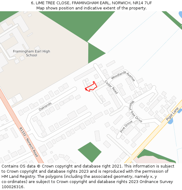 6, LIME TREE CLOSE, FRAMINGHAM EARL, NORWICH, NR14 7UF: Location map and indicative extent of plot