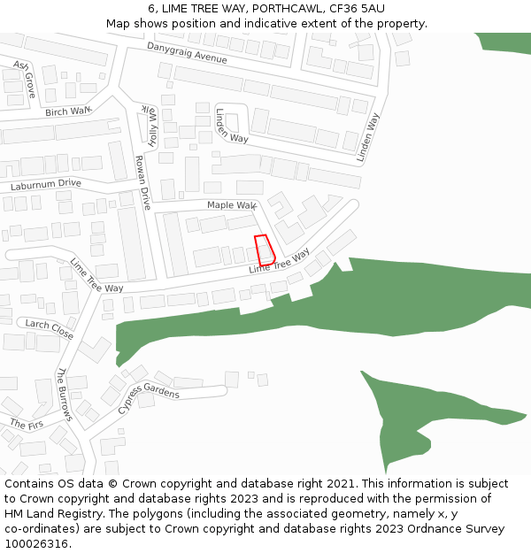 6, LIME TREE WAY, PORTHCAWL, CF36 5AU: Location map and indicative extent of plot