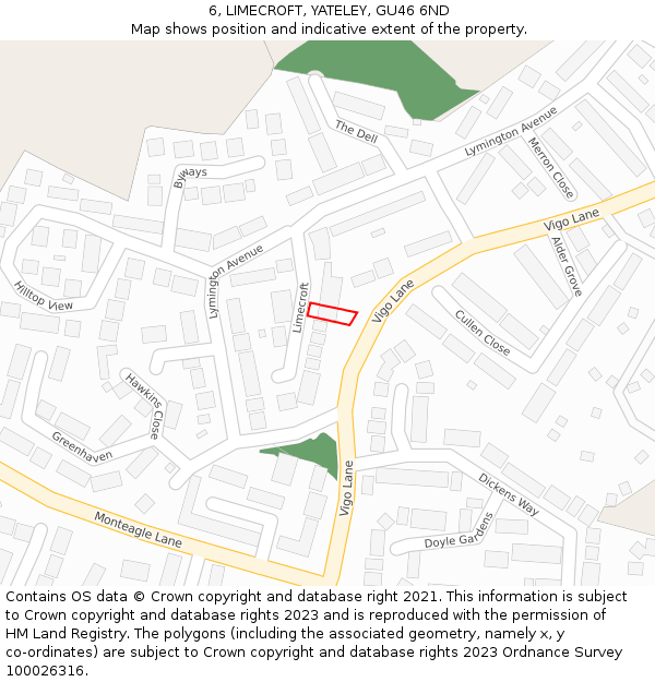 6, LIMECROFT, YATELEY, GU46 6ND: Location map and indicative extent of plot