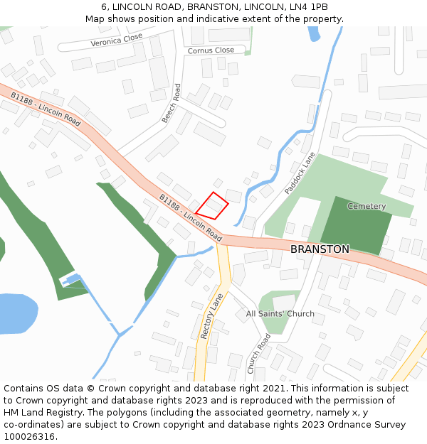 6, LINCOLN ROAD, BRANSTON, LINCOLN, LN4 1PB: Location map and indicative extent of plot