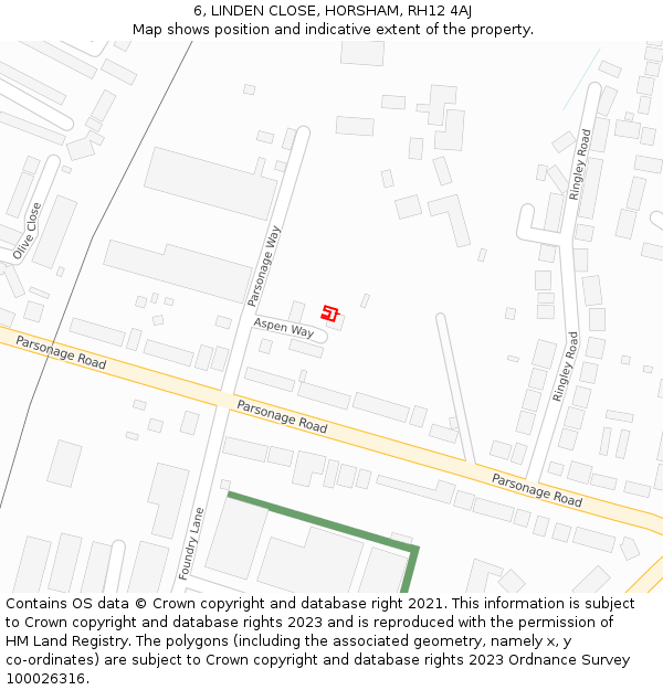 6, LINDEN CLOSE, HORSHAM, RH12 4AJ: Location map and indicative extent of plot