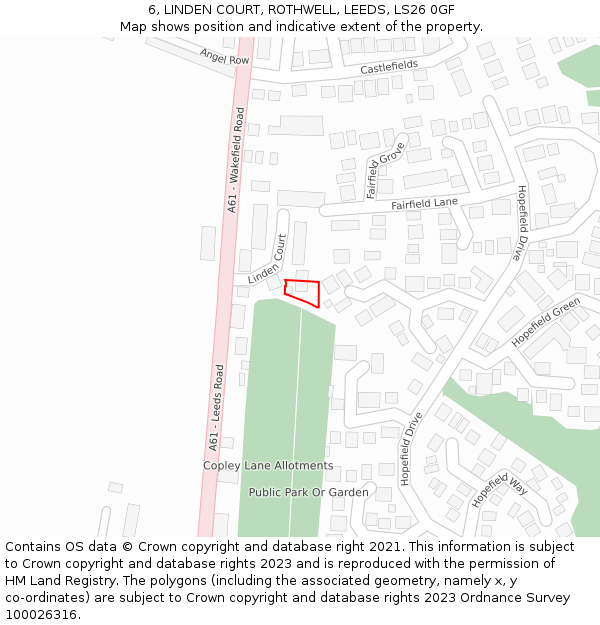 6, LINDEN COURT, ROTHWELL, LEEDS, LS26 0GF: Location map and indicative extent of plot