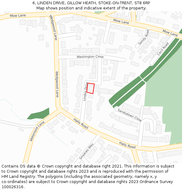 6, LINDEN DRIVE, GILLOW HEATH, STOKE-ON-TRENT, ST8 6RP: Location map and indicative extent of plot