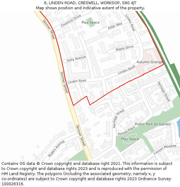 6, LINDEN ROAD, CRESWELL, WORKSOP, S80 4JT: Location map and indicative extent of plot