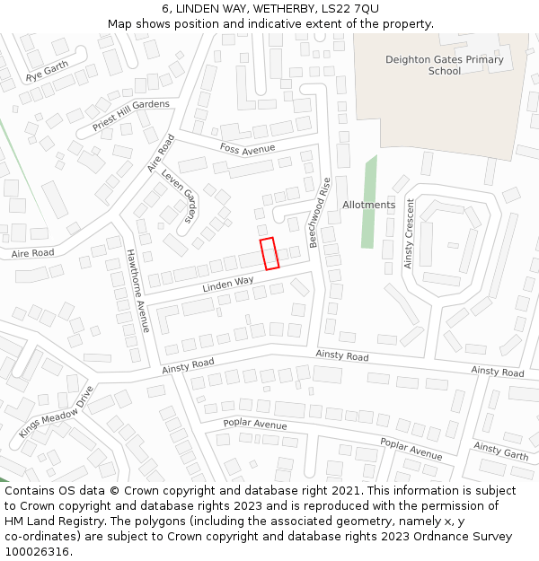 6, LINDEN WAY, WETHERBY, LS22 7QU: Location map and indicative extent of plot