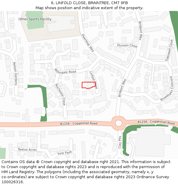 6, LINFOLD CLOSE, BRAINTREE, CM7 9FB: Location map and indicative extent of plot