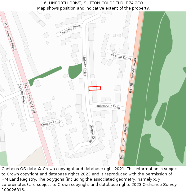 6, LINFORTH DRIVE, SUTTON COLDFIELD, B74 2EQ: Location map and indicative extent of plot