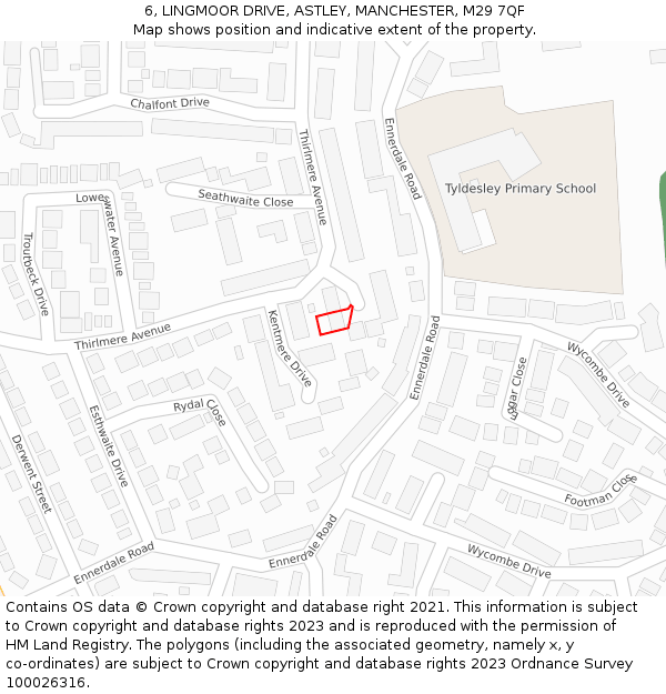 6, LINGMOOR DRIVE, ASTLEY, MANCHESTER, M29 7QF: Location map and indicative extent of plot