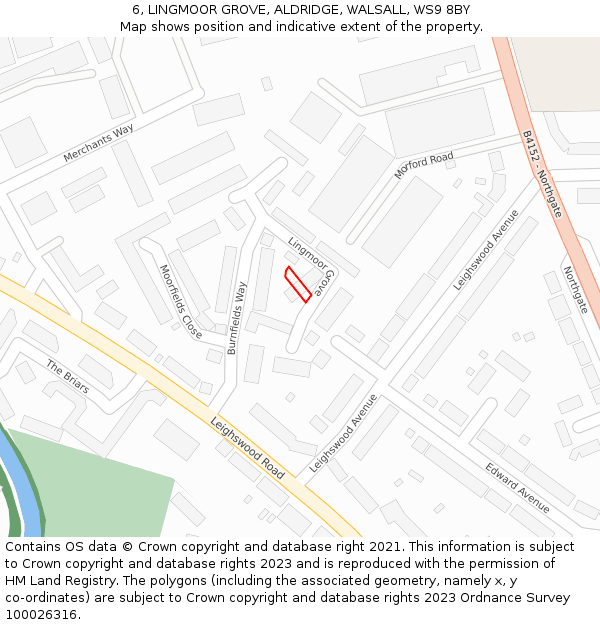 6, LINGMOOR GROVE, ALDRIDGE, WALSALL, WS9 8BY: Location map and indicative extent of plot