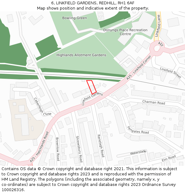 6, LINKFIELD GARDENS, REDHILL, RH1 6AF: Location map and indicative extent of plot
