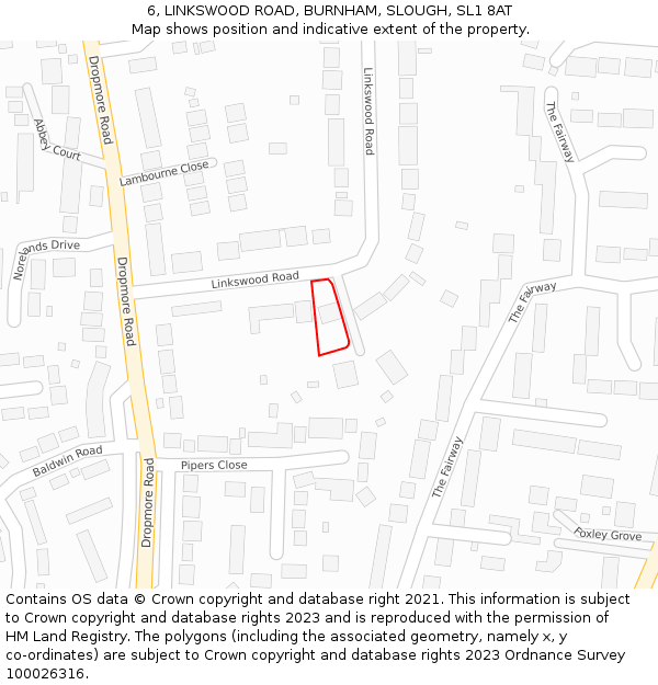 6, LINKSWOOD ROAD, BURNHAM, SLOUGH, SL1 8AT: Location map and indicative extent of plot